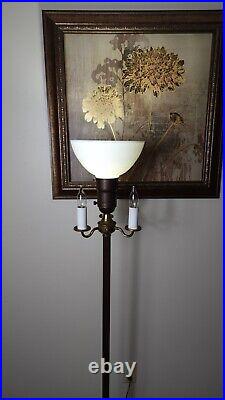 Vintage Brass Slag Glass Floor Lamp Agate 5 Lights Milk Glass Shade Ever Brite