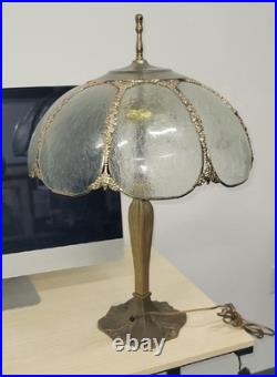 Vintage Brass Slag Glass Table Lamp Art Nouveau / Tiffany Style
