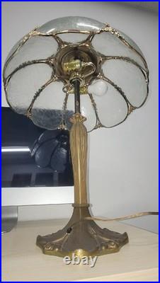 Vintage Brass Slag Glass Table Lamp Art Nouveau / Tiffany Style