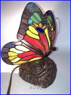 Vintage Butterfly Lamp Slag Glass Colorful Tested Works Great Clean