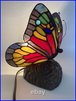 Vintage Butterfly Lamp Slag Glass Colorful Tested Works Great Clean