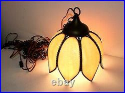 Vintage Caramel SLAG GLASS TULIP HANGING SWAG LAMP Ceiling Pendant Light Plug-In