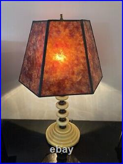 Vintage Caramel Slag Glass Table Lamp With Mica Replacement Shade