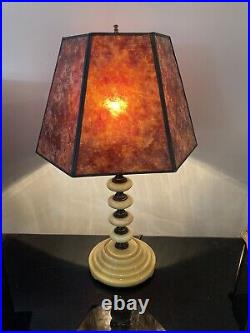 Vintage Caramel Slag Glass Table Lamp With Mica Replacement Shade