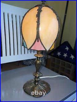 Vintage Caramel Slag Glass Tulip Boudoir Table Lamp-Lily Pad Base-NICE! -L@@K