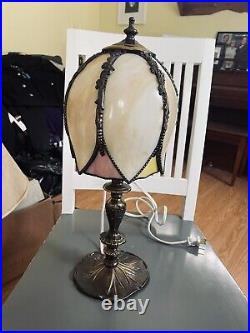 Vintage Caramel Slag Glass Tulip Boudoir Table Lamp-Lily Pad Base-NICE! -L@@K
