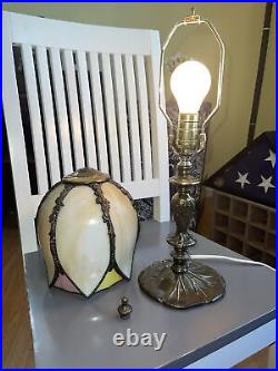 Vintage Caramel Slag Glass Tulip Boudoir Table Lamp-Lily Pad Base-NICE! -L@@K