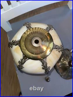 Vintage Caramel Slag Glass Tulip Boudoir Table Lamp-Lily Pad Base-NICE! -L@@K