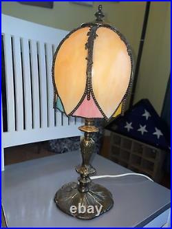 Vintage Caramel Slag Glass Tulip Boudoir Table Lamp-Lily Pad Base-NICE! -L@@K