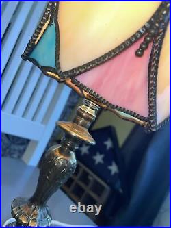 Vintage Caramel Slag Glass Tulip Boudoir Table Lamp-Lily Pad Base-NICE! -L@@K