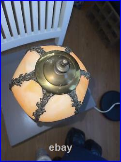 Vintage Caramel Slag Glass Tulip Boudoir Table Lamp-Lily Pad Base-NICE! -L@@K