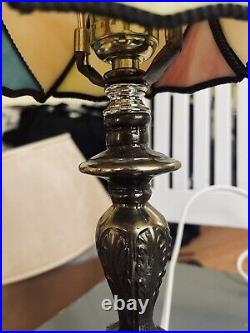 Vintage Caramel Slag Glass Tulip Boudoir Table Lamp-Lily Pad Base-NICE! -L@@K