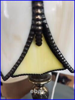 Vintage Caramel Slag Glass Tulip Boudoir Table Lamp-Lily Pad Base-NICE! -L@@K