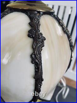Vintage Caramel Slag Glass Tulip Boudoir Table Lamp-Lily Pad Base-NICE! -L@@K