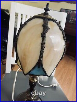 Vintage Caramel Slag Glass Tulip Boudoir Table Lamp-Lily Pad Base-NICE! -L@@K