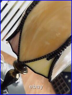 Vintage Caramel Slag Glass Tulip Boudoir Table Lamp-Lily Pad Base-NICE! -L@@K