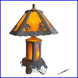 Vintage Caramel Slag Table Lamp Spelter Frame 3 Way, Whimsical Squirrels