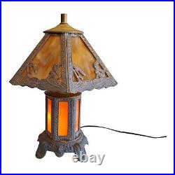 Vintage Caramel Slag Table Lamp Spelter Frame 3 Way, Whimsical Squirrels