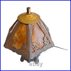 Vintage Caramel Slag Table Lamp Spelter Frame 3 Way, Whimsical Squirrels