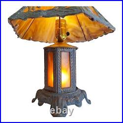 Vintage Caramel Slag Table Lamp Spelter Frame 3 Way, Whimsical Squirrels