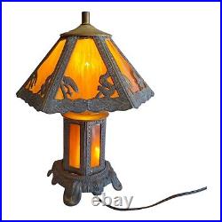 Vintage Caramel Slag Table Lamp Spelter Frame 3 Way, Whimsical Squirrels