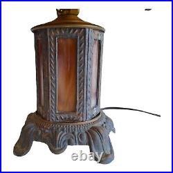 Vintage Caramel Slag Table Lamp Spelter Frame 3 Way, Whimsical Squirrels
