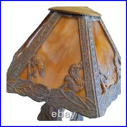 Vintage Caramel Slag Table Lamp Spelter Frame 3 Way, Whimsical Squirrels