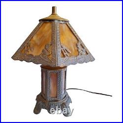 Vintage Caramel Slag Table Lamp Spelter Frame 3 Way, Whimsical Squirrels