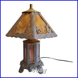 Vintage Caramel Slag Table Lamp Spelter Frame 3 Way, Whimsical Squirrels