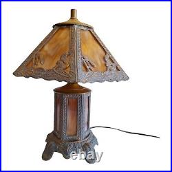 Vintage Caramel Slag Table Lamp Spelter Frame 3 Way, Whimsical Squirrels