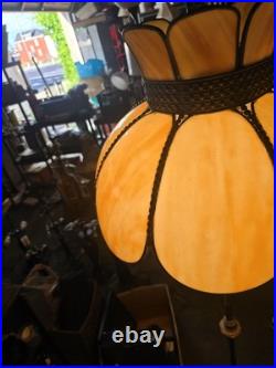 Vintage Cast Iron Slag Glass Floor Lamp