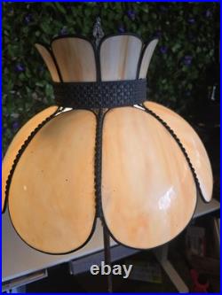 Vintage Cast Iron Slag Glass Floor Lamp