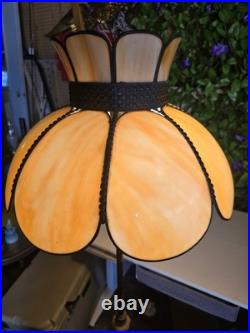 Vintage Cast Iron Slag Glass Floor Lamp