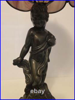Vintage Cherub Table Lamp Pink Slag Glass Style Shade Hollywood Reg Art Nouveau Vintage Cherub Table Lamp Pink Slag Glass Style Shade Hollywood Reg Art Nouveau
