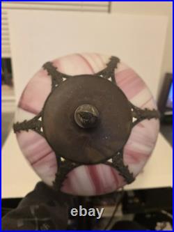 Vintage Cherub Table Lamp Pink Slag Glass Style Shade Hollywood Reg Art Nouveau