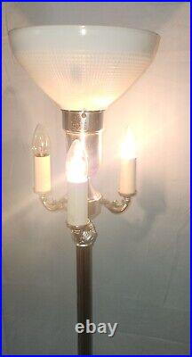 Vintage Chrome Mogul Torchiere Candelabra Floor Lamp Slag Glass Light up Base