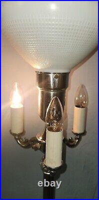 Vintage Chrome Mogul Torchiere Candelabra Floor Lamp Slag Glass Light up Base