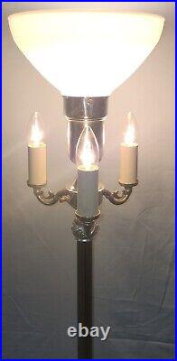 Vintage Chrome Mogul Torchiere Candelabra Floor Lamp Slag Glass Light up Base