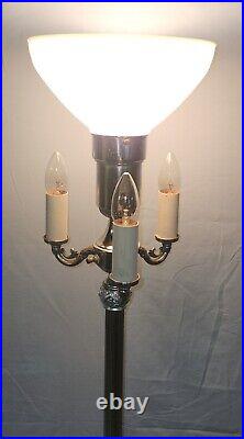 Vintage Chrome Mogul Torchiere Candelabra Floor Lamp Slag Glass Light up Base