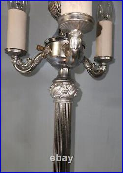 Vintage Chrome Mogul Torchiere Candelabra Floor Lamp Slag Glass Light up Base