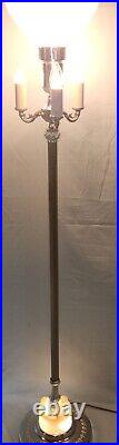 Vintage Chrome Mogul Torchiere Candelabra Floor Lamp Slag Glass Light up Base