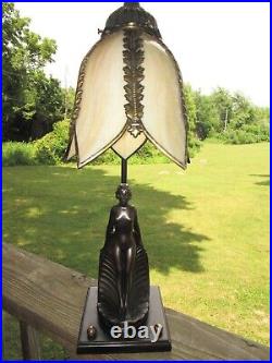 Vintage Collection Francaise Lady Figural Lamp With Slag Glass Shade