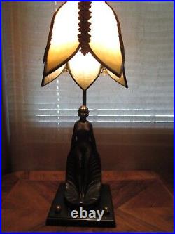 Vintage Collection Francaise Lady Figural Lamp With Slag Glass Shade