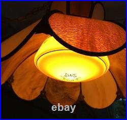 Vintage Cream Beige Tiffany Style Swag Slag Glass Hanging Lamp SARAMA LIGHTING
