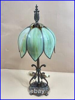Vintage Curved Slag Stained Glass Tulip Lamp 8 Panels 24 tall