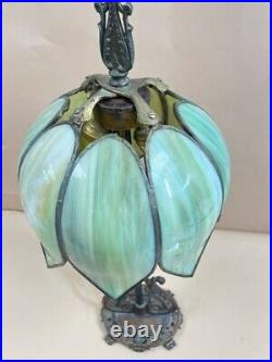Vintage Curved Slag Stained Glass Tulip Lamp 8 Panels 24 tall