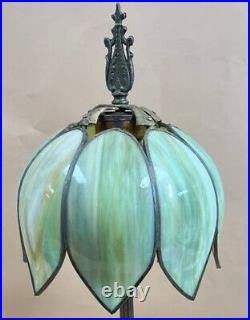 Vintage Curved Slag Stained Glass Tulip Lamp 8 Panels 24 tall