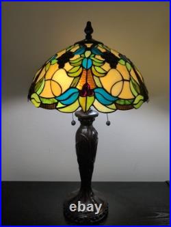 Vintage Dale Tiffany 28 Slag Glass Table Lamp With Grape Jewels & Green Leaves
