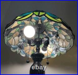 Vintage Dale Tiffany 28 Slag Glass Table Lamp With Grape Jewels & Green Leaves