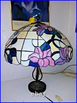 Vintage Dale Tiffany LARGE Stained Slag Glass Lamp Pink Lavender blue 24 x 20